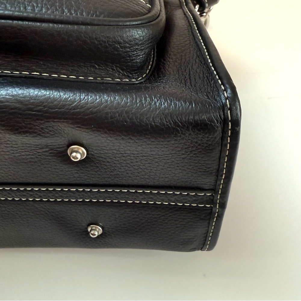 DOONEY & BOURKE Black Leather Double Pocket Tote Women's Satchel Shoulder Bag - Picture 8 of 11